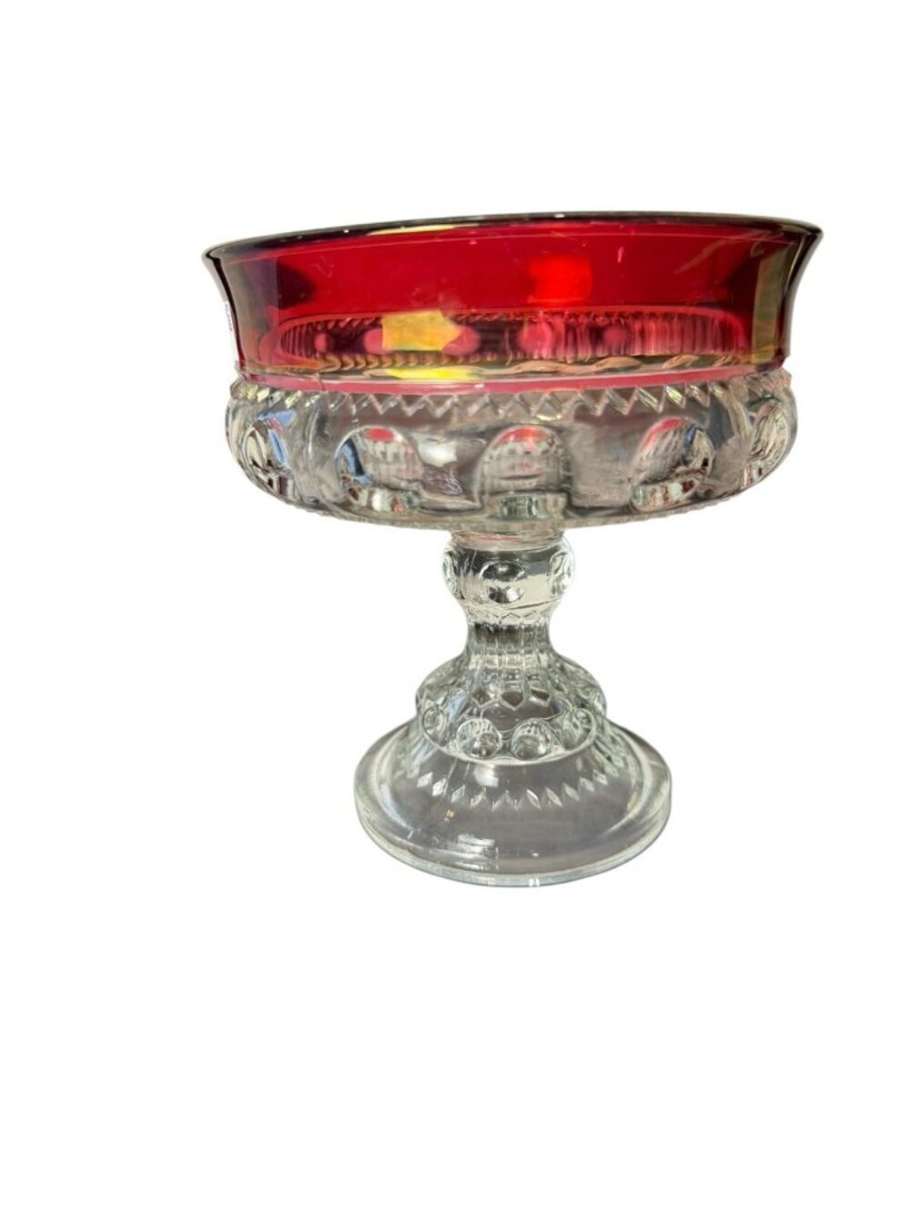 Candy Compote Dish VTG Indiana Glass Kings Crown Ruby Red Rimmed Thumbprint